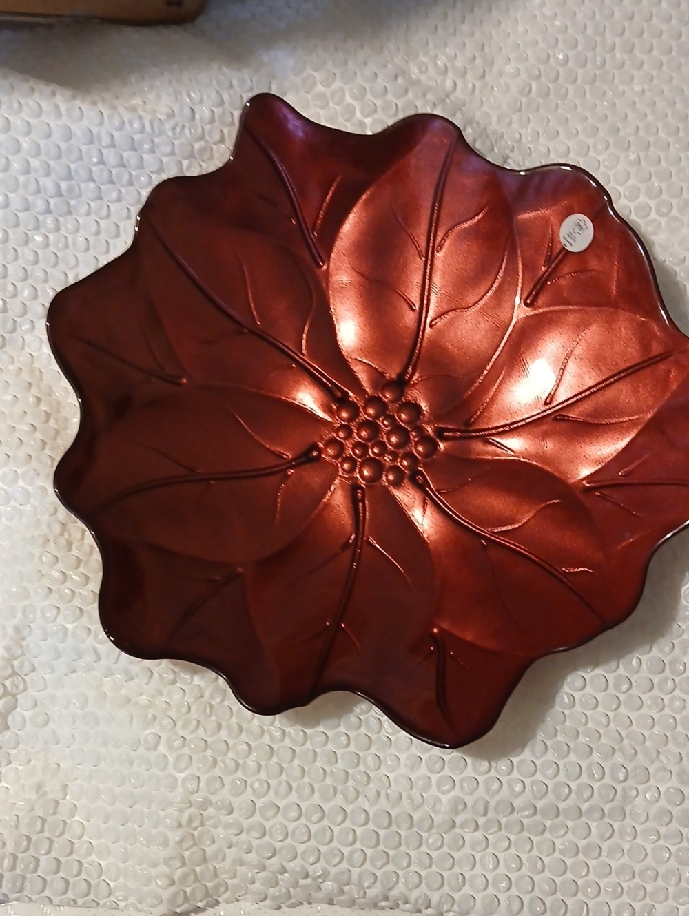Princess House Metallic Red Holiday Poinsettia Bowl 4605 NIB